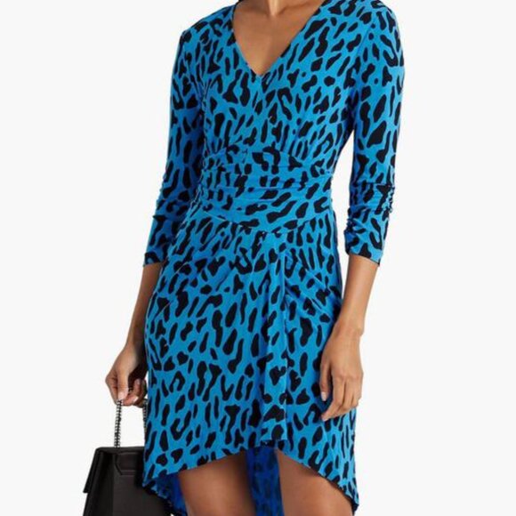 Diane von Furstenberg David pleated leopard-print stretch-jersey mini dress S - Picture 1 of 11